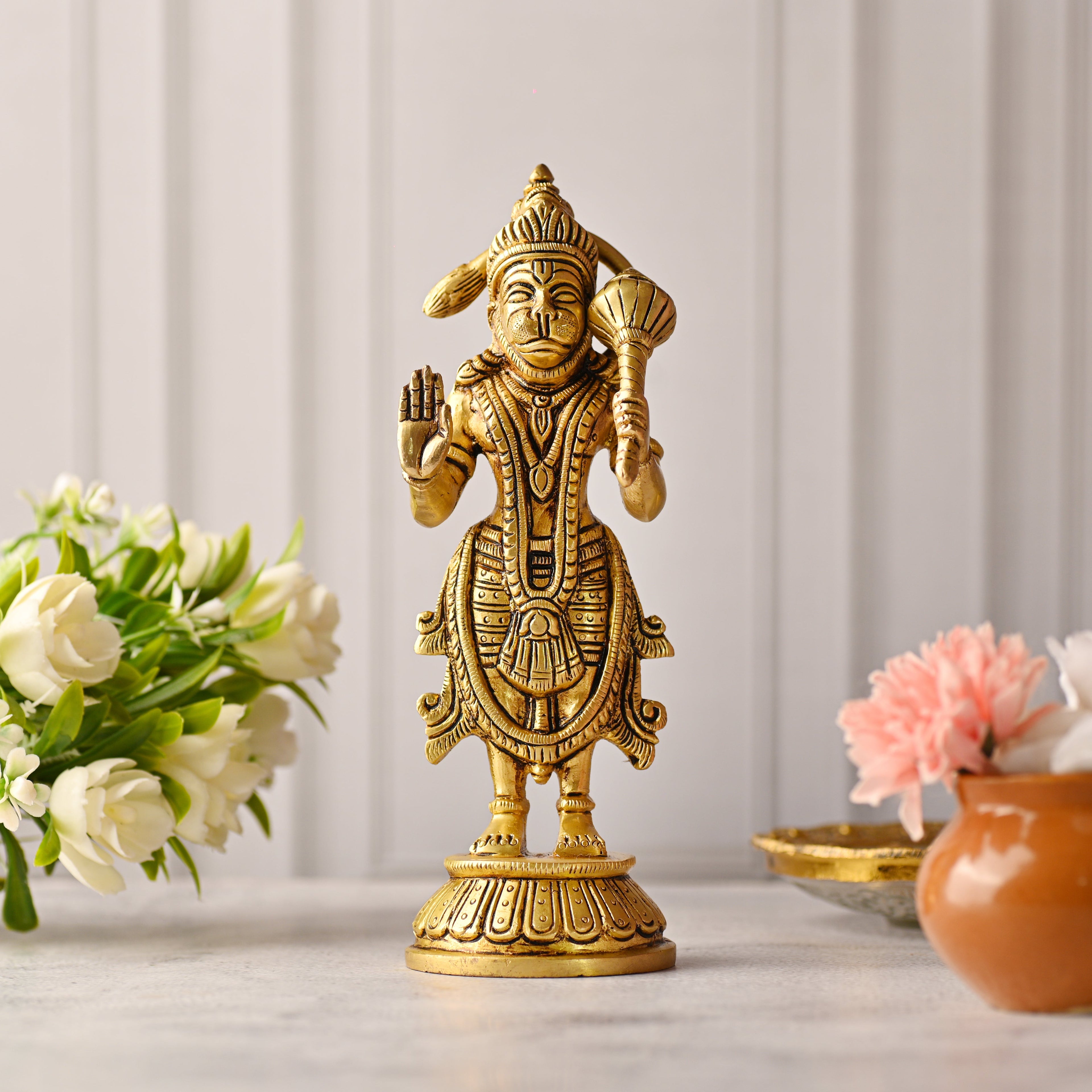 Brass Standing Hanuman Idol – Handmade Traditional Brassware (8 Inch) Vedansh Craft