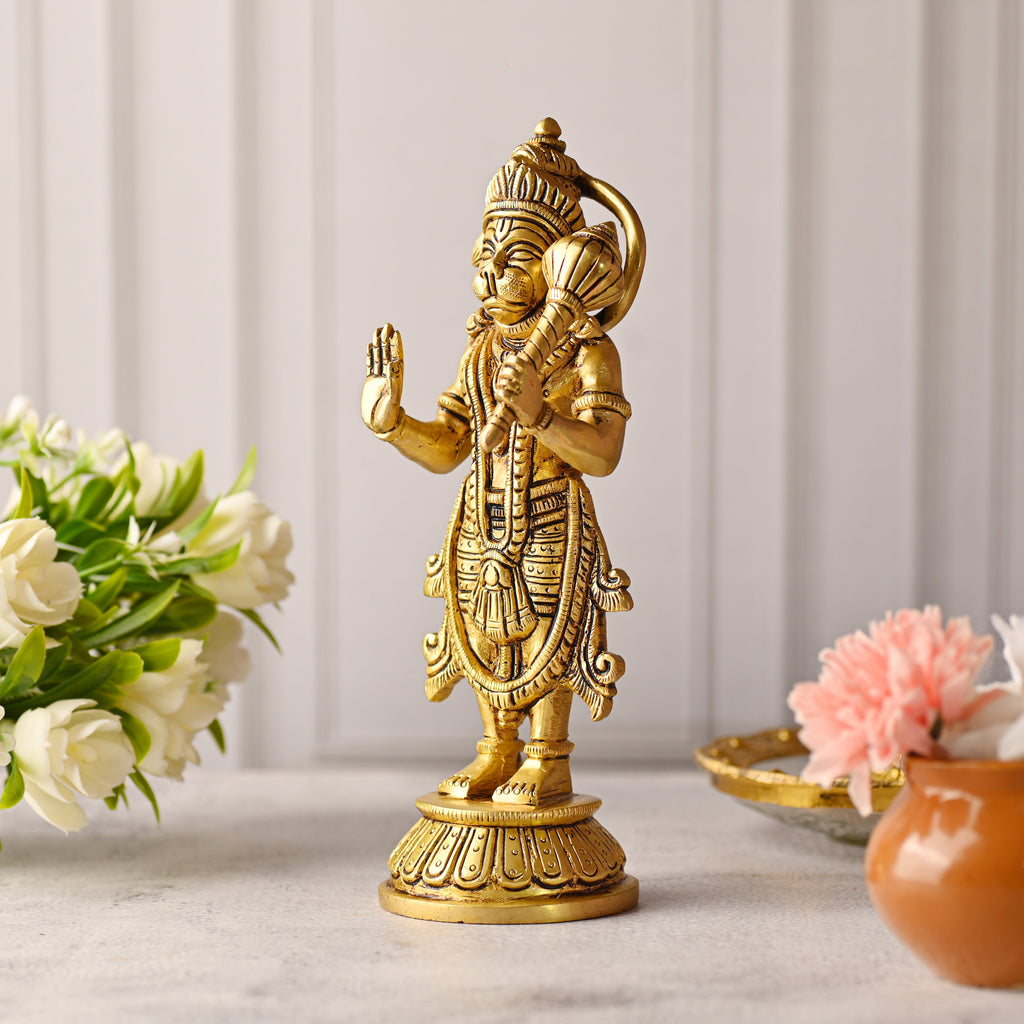Brass Standing Hanuman Idol – Handmade Traditional Brassware (8 Inch) Vedansh Craft