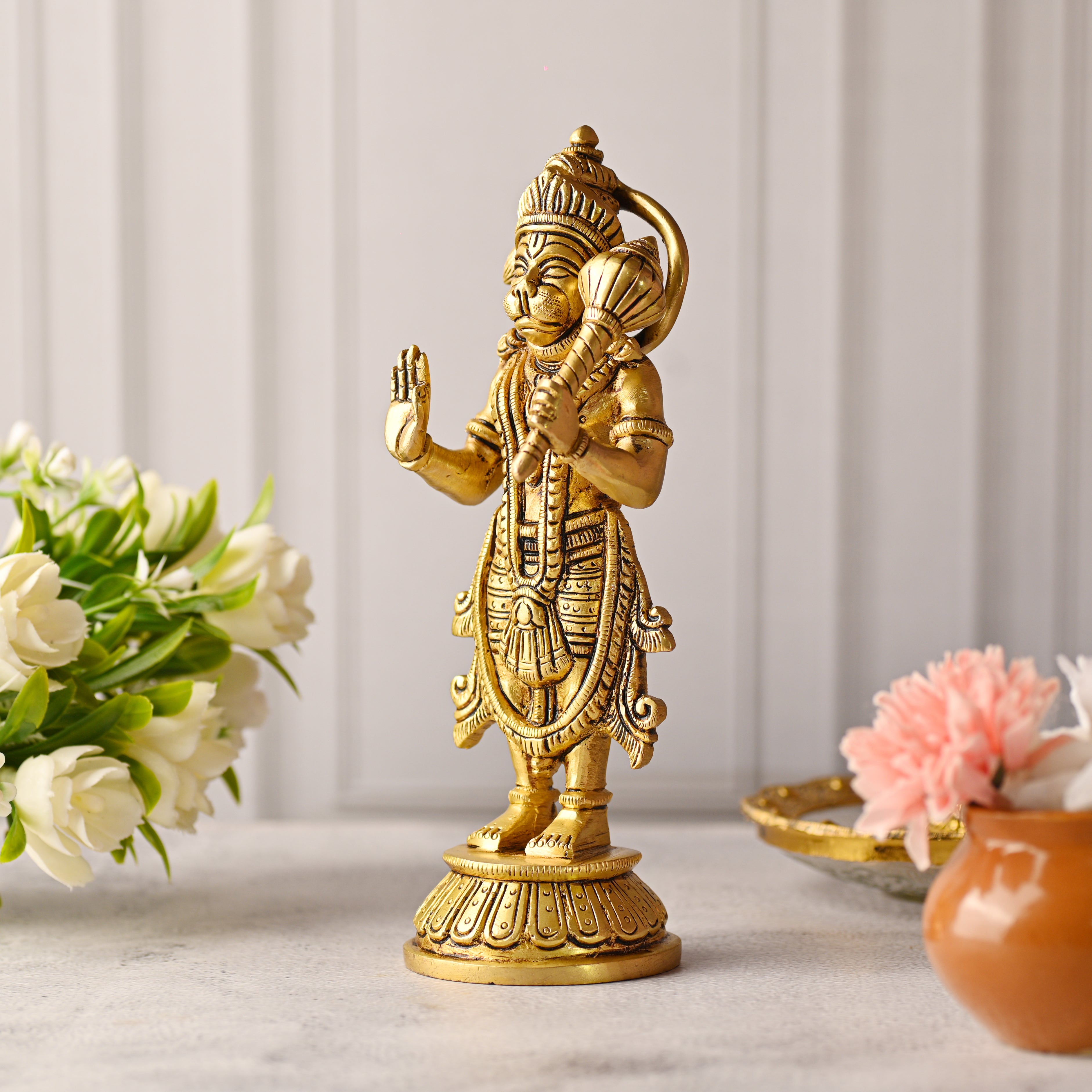 Brass Standing Hanuman Idol – Handmade Traditional Brassware (8 Inch) Vedansh Craft