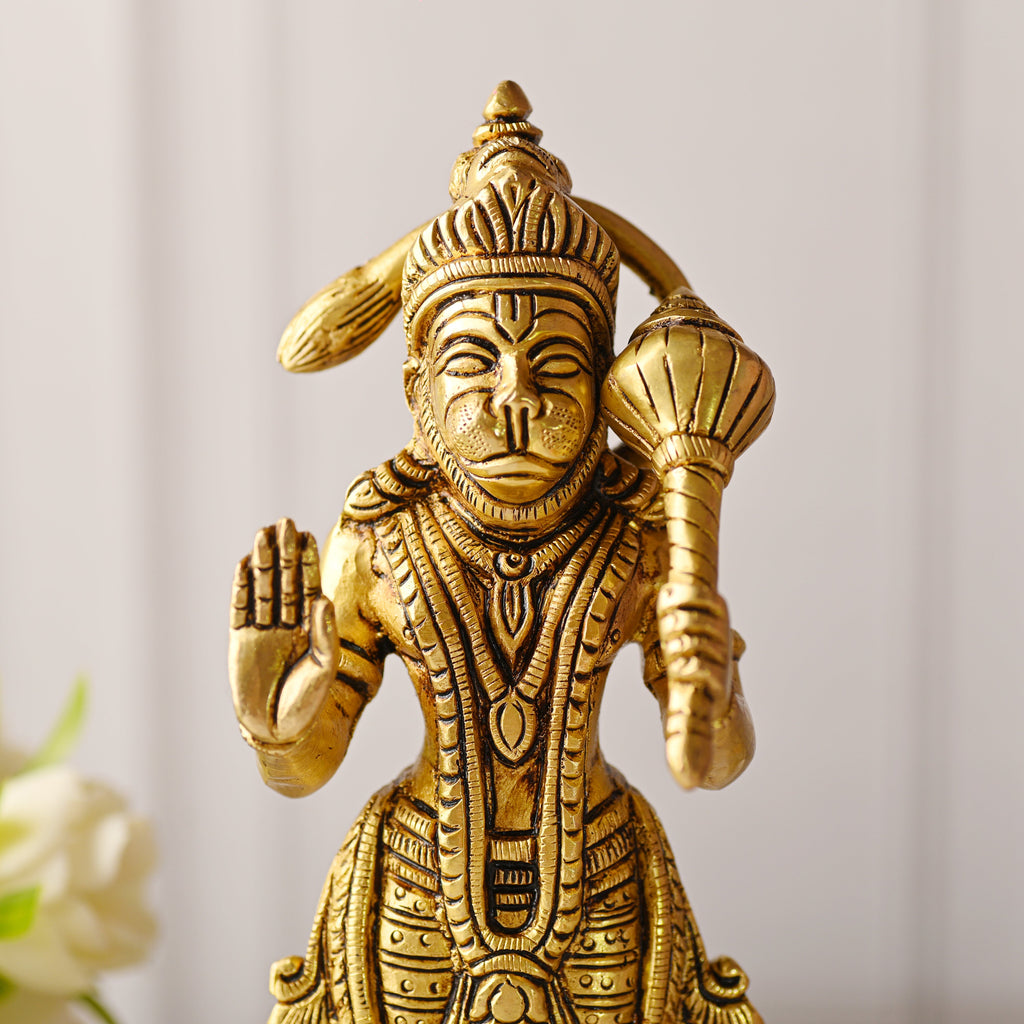 Brass Standing Hanuman Idol – Handmade Traditional Brassware (8 Inch) Vedansh Craft