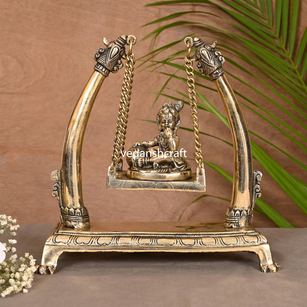 Brass Laddu Gopal On Swing/Jhula (10") Vedansh Craft