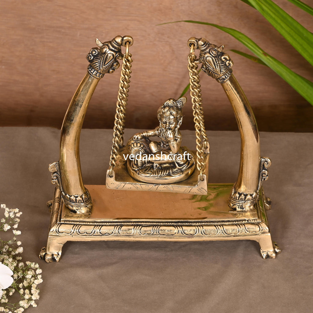 Brass Laddu Gopal On Swing/Jhula (10") Vedansh Craft