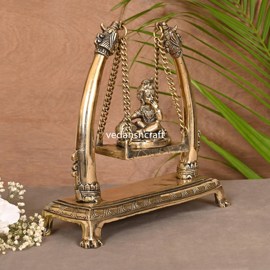Brass Laddu Gopal On Swing/Jhula (10") Vedansh Craft