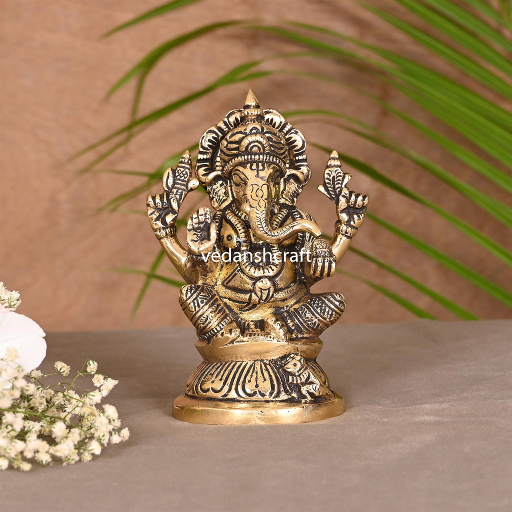 Brass Blessing Sitting Ganesha Idol (4.5 Inch) Vedansh Craft