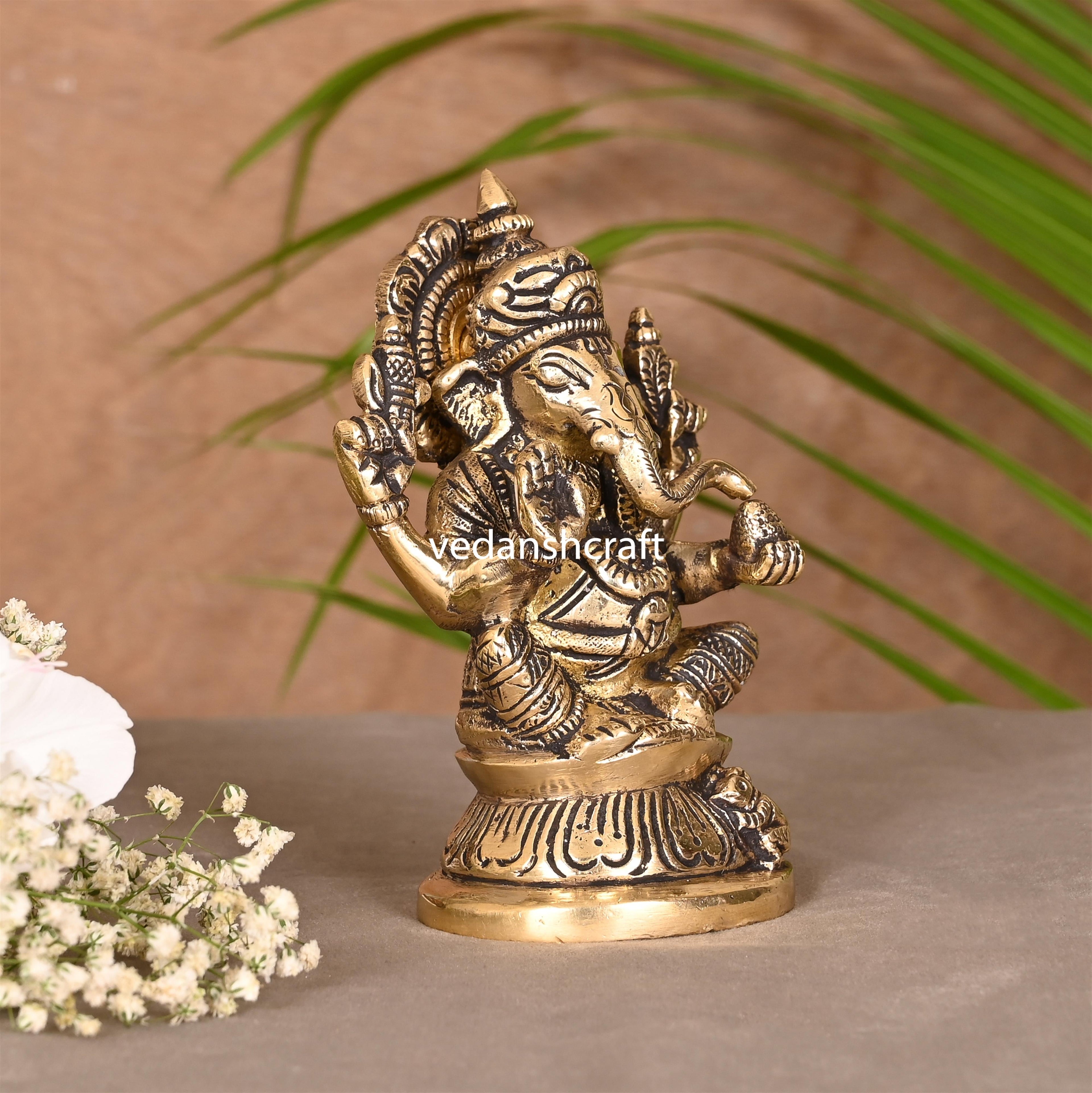 Brass Blessing Sitting Ganesha Idol (4.5 Inch) Vedansh Craft