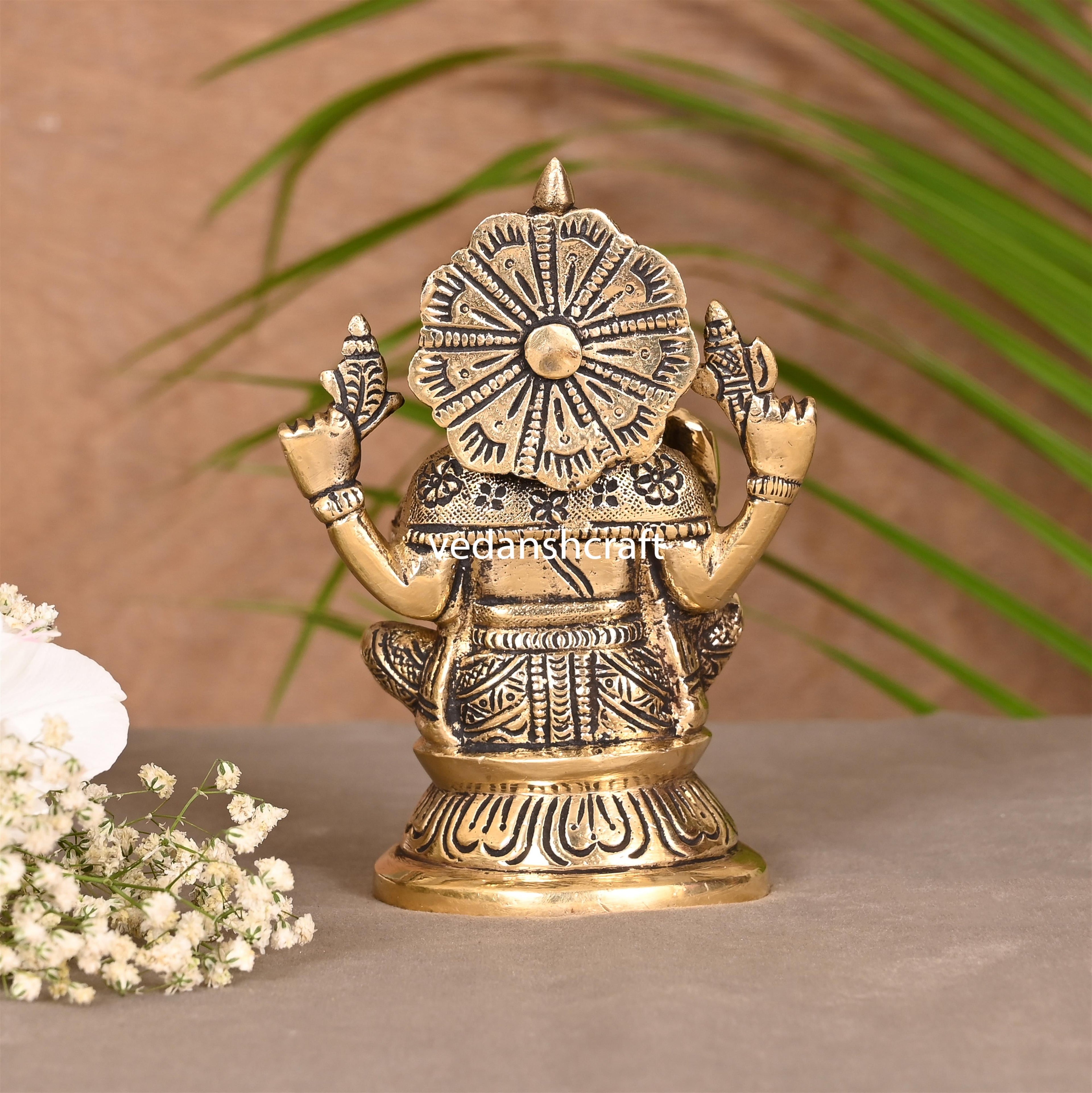 Brass Blessing Sitting Ganesha Idol (4.5 Inch) Vedansh Craft