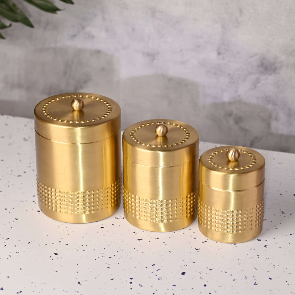 Brass Half Hammered Storage Jars with Lids (Set of 3) Vedansh Craft