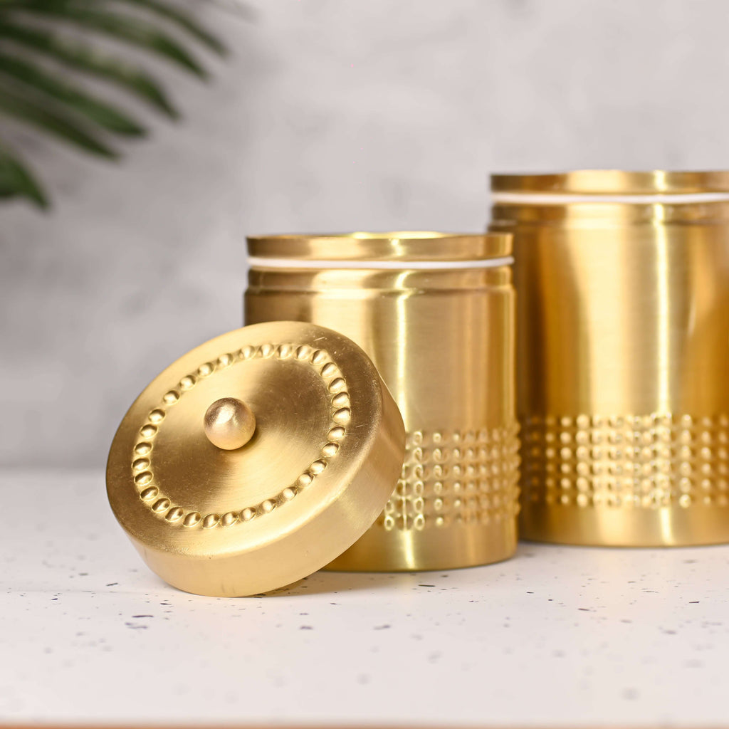 Brass Half Hammered Storage Jars with Lids (Set of 3) Vedansh Craft