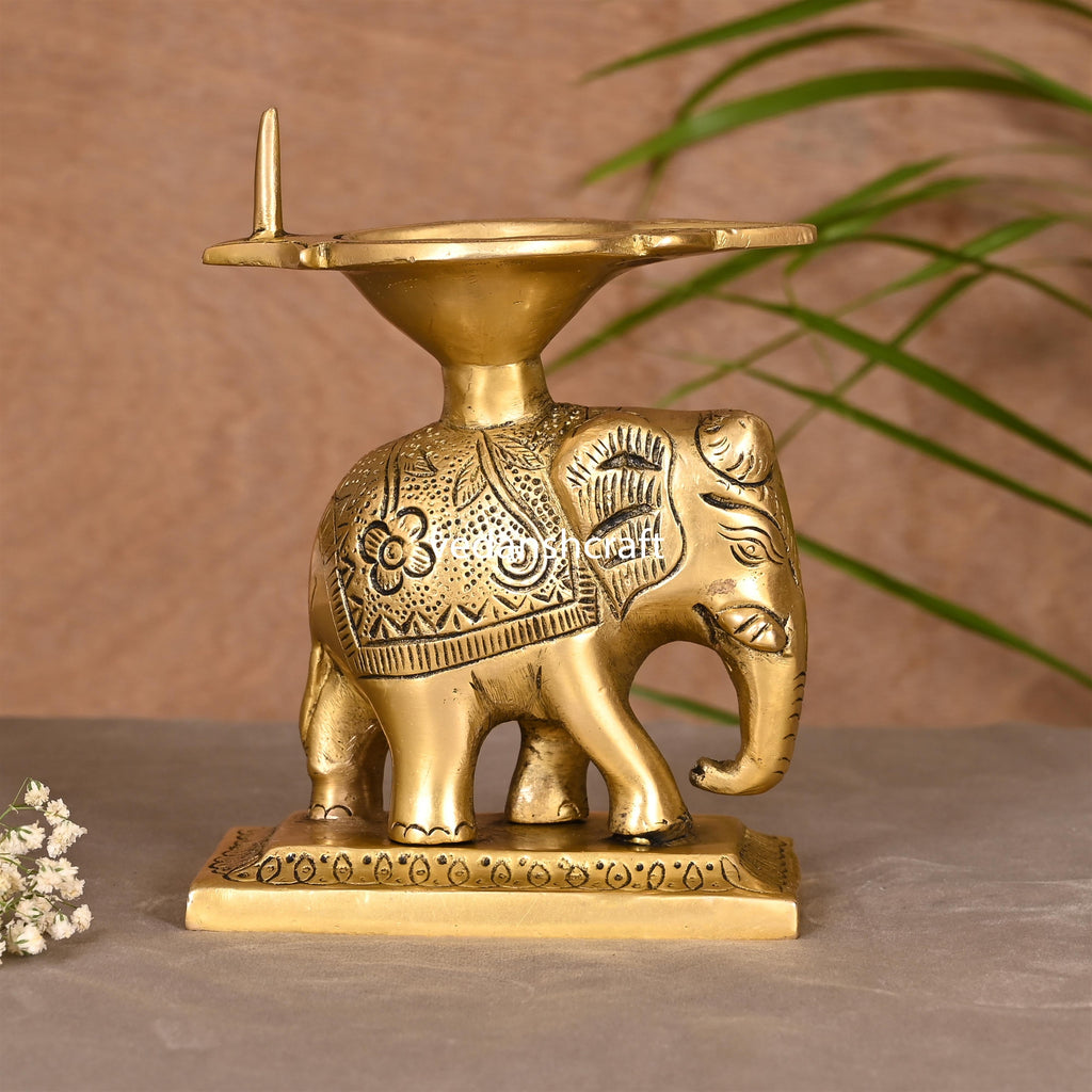 Brass Elephant Standing Diya (5.5 Inch) Vedansh Craft