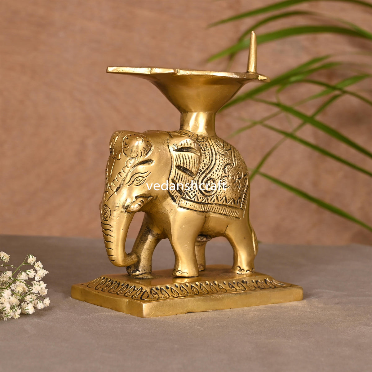 Brass Elephant Standing Diya (5.5 Inch) Vedansh Craft