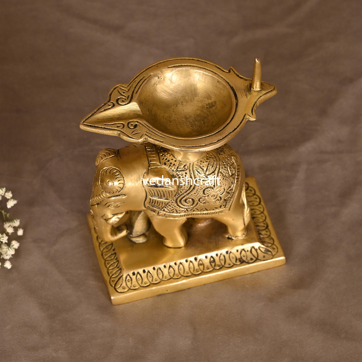 Brass Elephant Standing Diya (5.5 Inch) Vedansh Craft