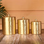 Brass Hammered Storage Jars with Lids (Set of 3) Vedansh Craft