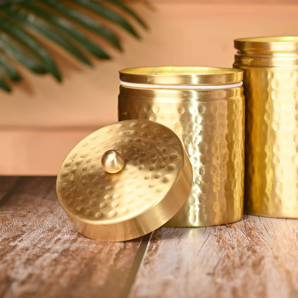 Brass Hammered Storage Jars with Lids (Set of 3) Vedansh Craft
