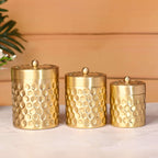 Brass Diamond Hammered Storage Jars with Lids – Set of 3 Premium Containers Vedansh Craft