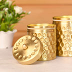 Brass Diamond Hammered Storage Jars with Lids – Set of 3 Premium Containers Vedansh Craft