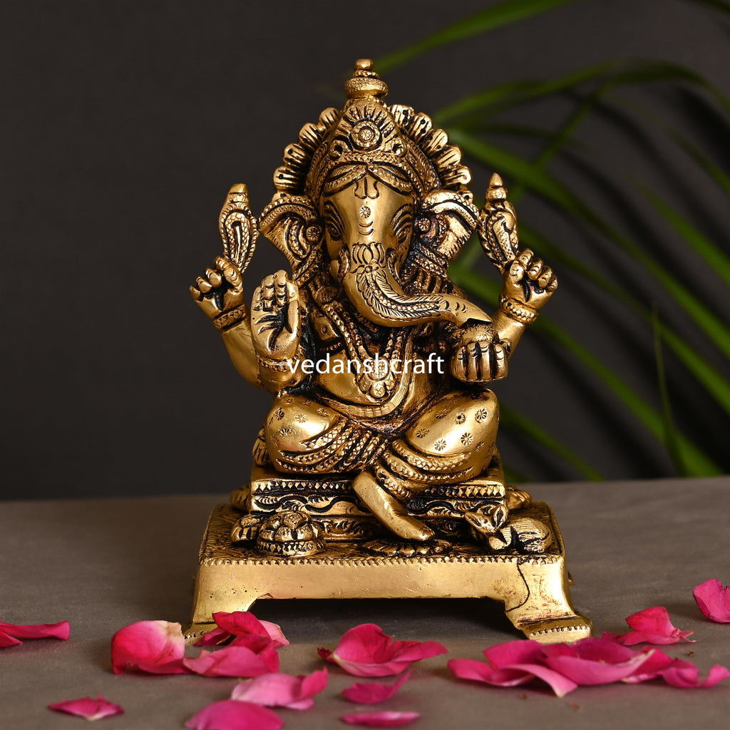 Brass Lord Sitting Ganesha Idol (5.5 Inch) Vedansh Craft