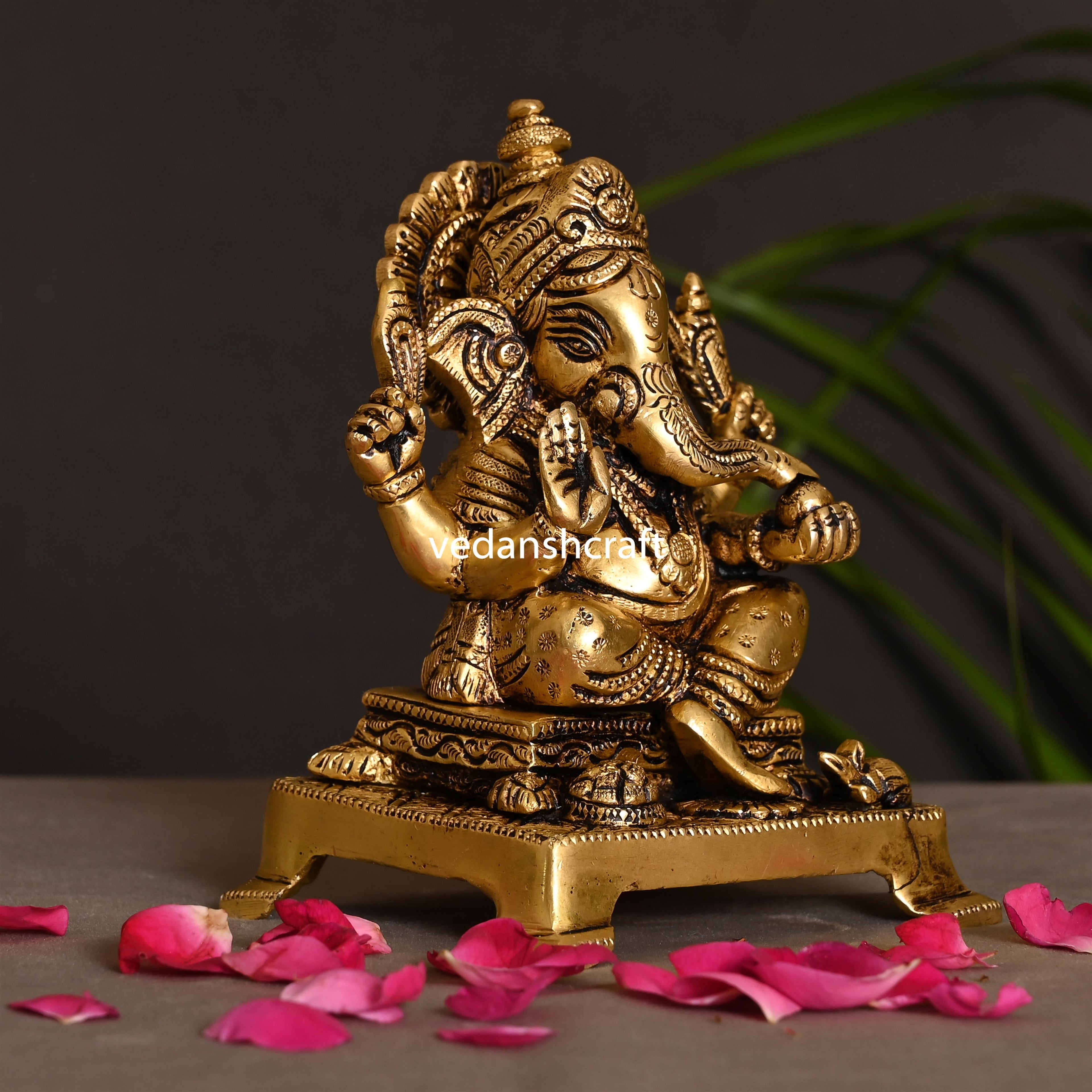 Brass Lord Sitting Ganesha Idol (5.5 Inch) Vedansh Craft