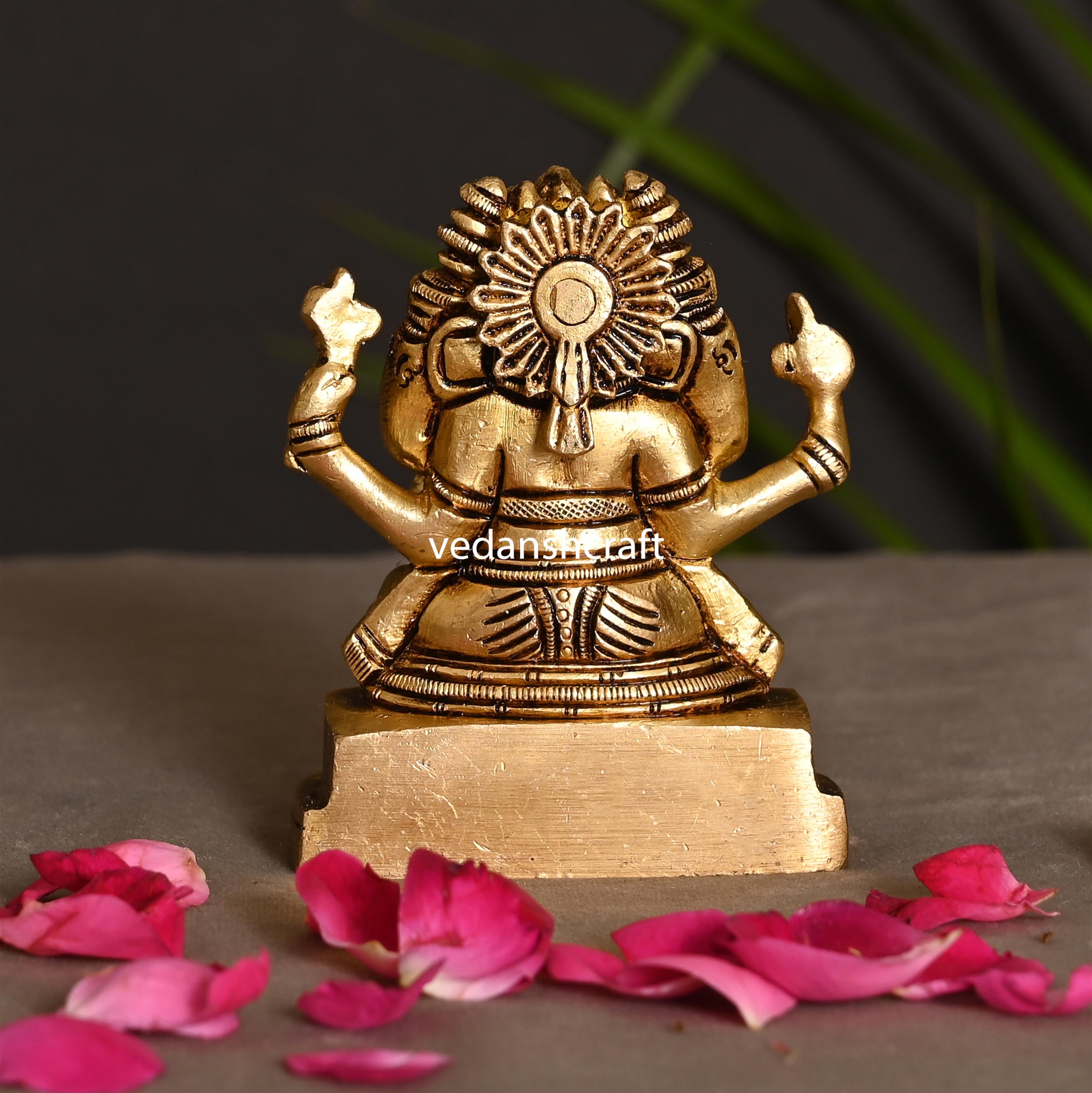 Brass Panchmukhi Sitting Ganesha Sitting Idol (3.2 Inch) Vedansh Craft