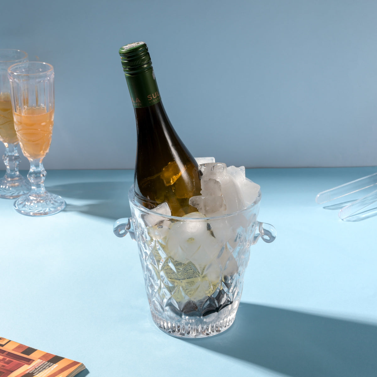 Textured Glass Ice Bucket With Handle Nestasia