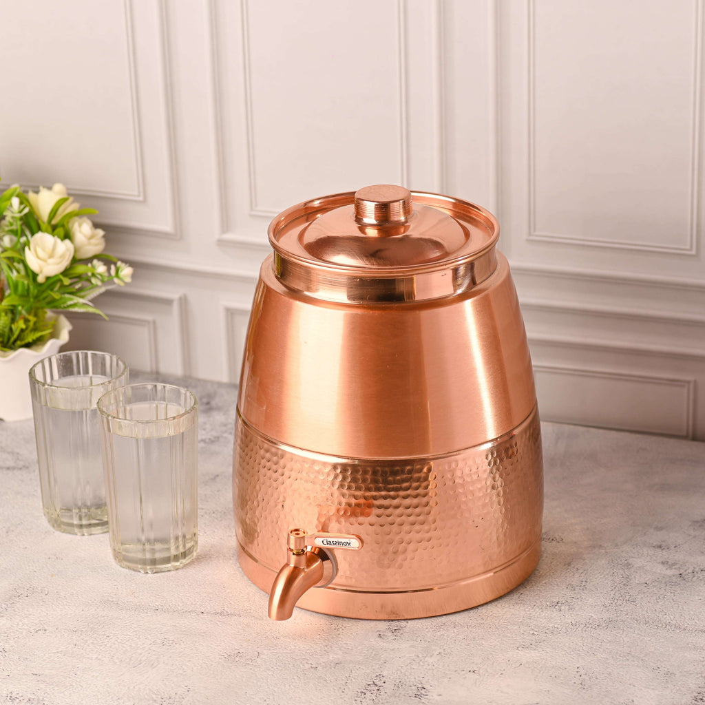 Copper Half Hammered Water Dispenser – Premium (10.5 Inch) Vedansh Craft