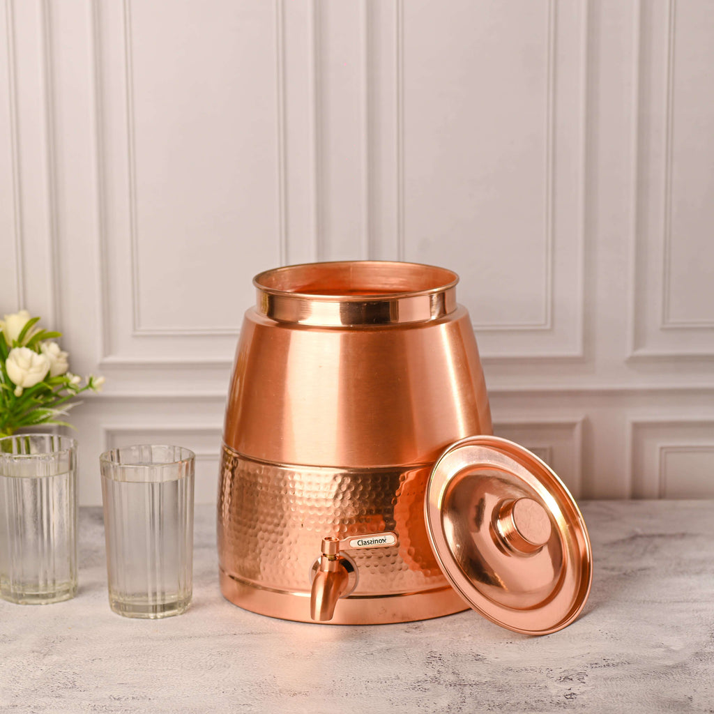 Copper Half Hammered Water Dispenser – Premium (10.5 Inch) Vedansh Craft
