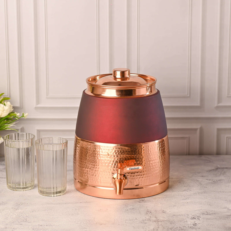 Copper Half Hammered Water Dispenser – Premium (10.5 Inch) Vedansh Craft