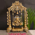 Brass Superfine Sitting Ganesha On Swing With Hanging Bells (25.5") Vedansh Craft