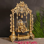 Brass Superfine Sitting Ganesha On Swing With Hanging Bells (25.5") Vedansh Craft