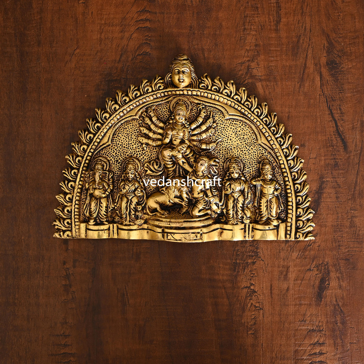 Brass Goddess Mahishasura Mardini Hanging Plate (6.5 Inch) Vedansh Craft