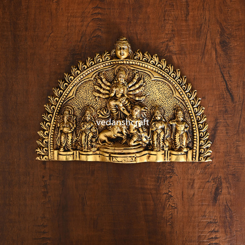 Brass Goddess Mahishasura Mardini Hanging Plate (6.5 Inch) Vedansh Craft