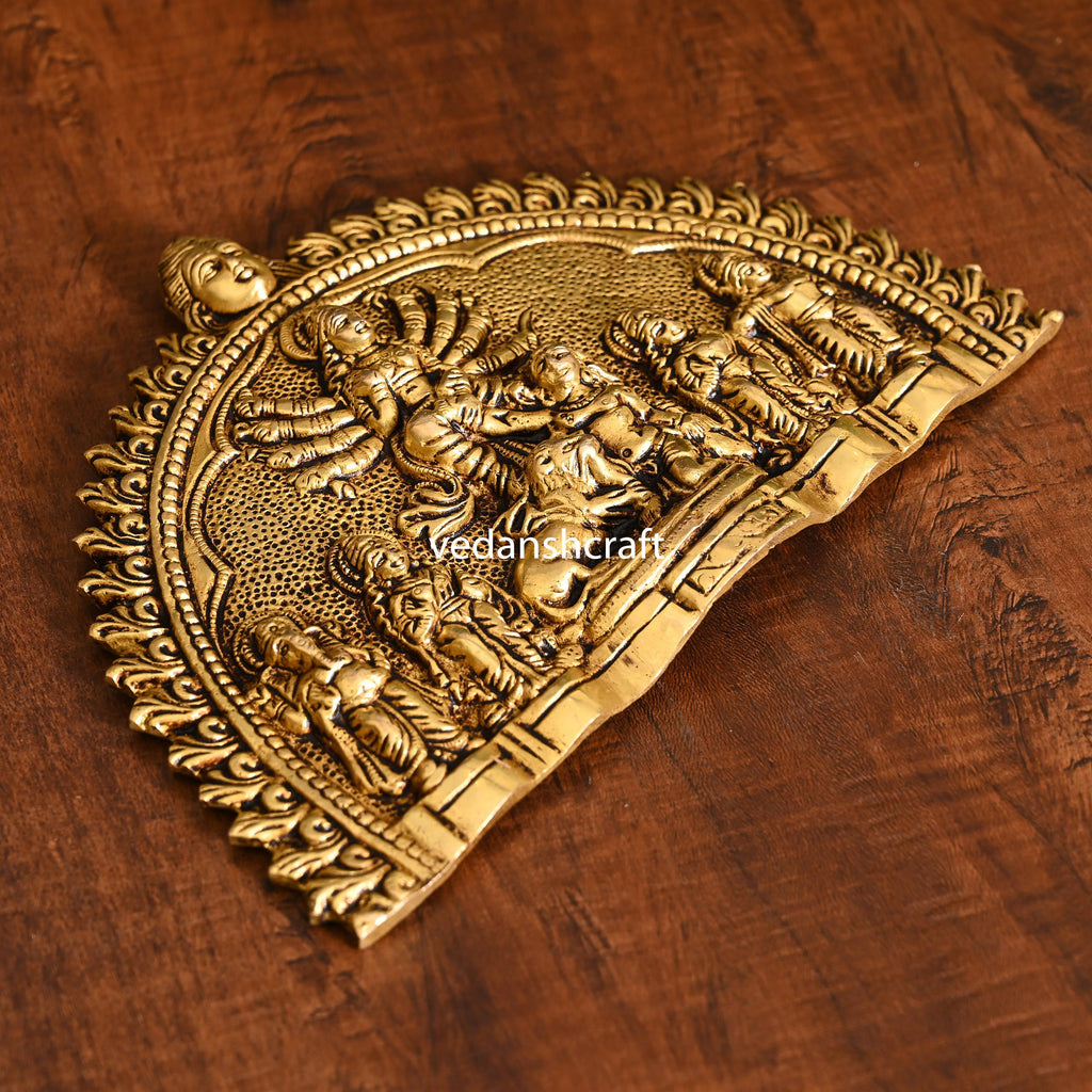 Brass Goddess Mahishasura Mardini Hanging Plate (6.5 Inch) Vedansh Craft