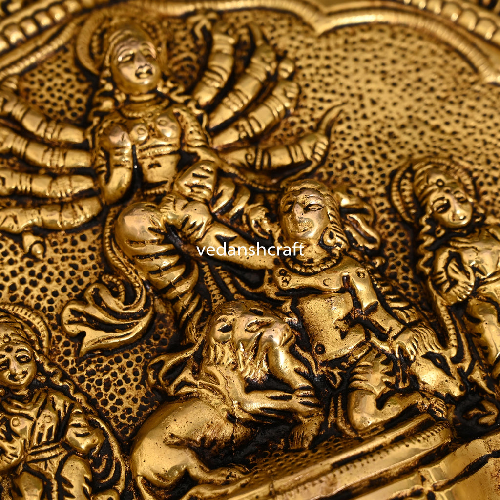 Brass Goddess Mahishasura Mardini Hanging Plate (6.5 Inch) Vedansh Craft
