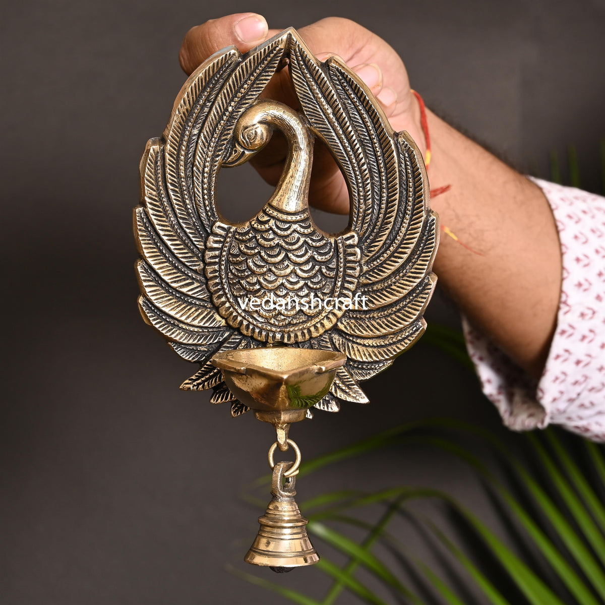 Brass Peacock Wall Hanging Diya With Bell (8 Inch) Vedansh Craft
