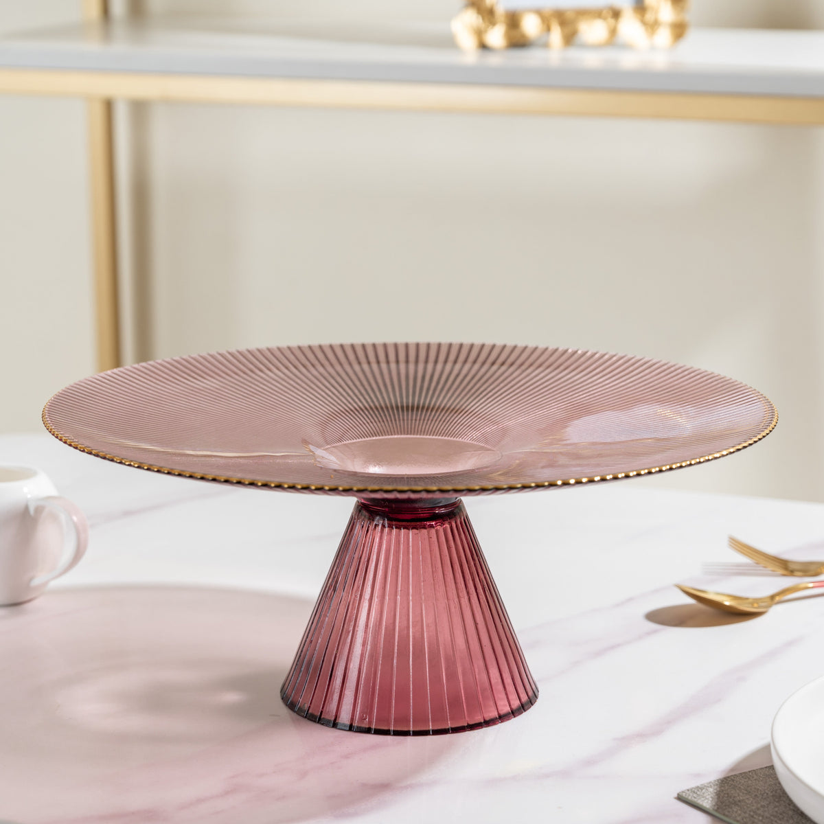 Glass Cake Stand Pink 13 inch Nestasia
