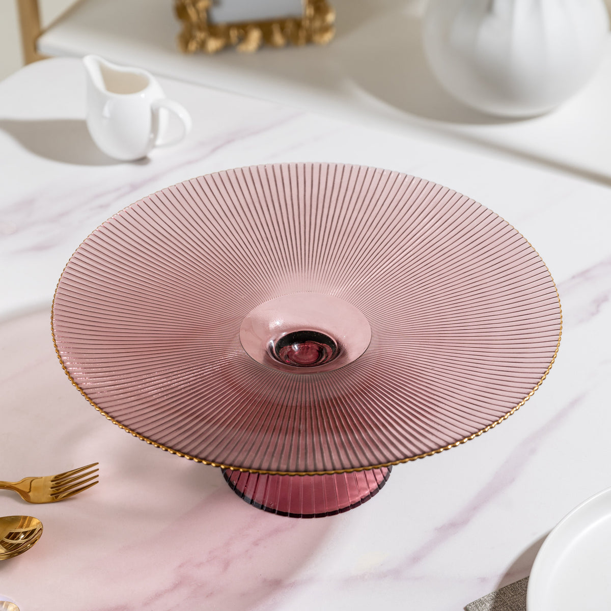 Glass Cake Stand Pink 13 inch Nestasia
