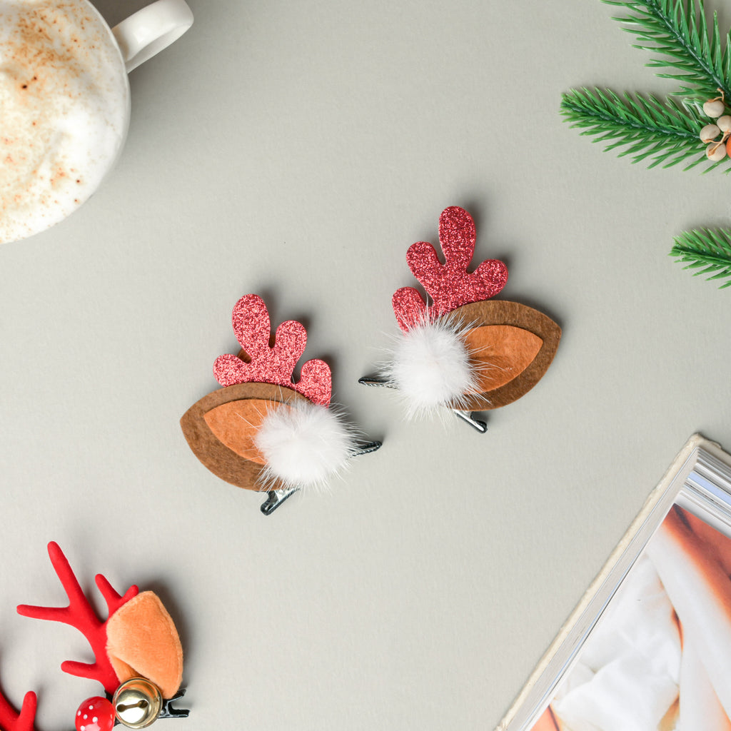 Furry Reindeer Ears Hair Accessory Set of 2 Nestasia