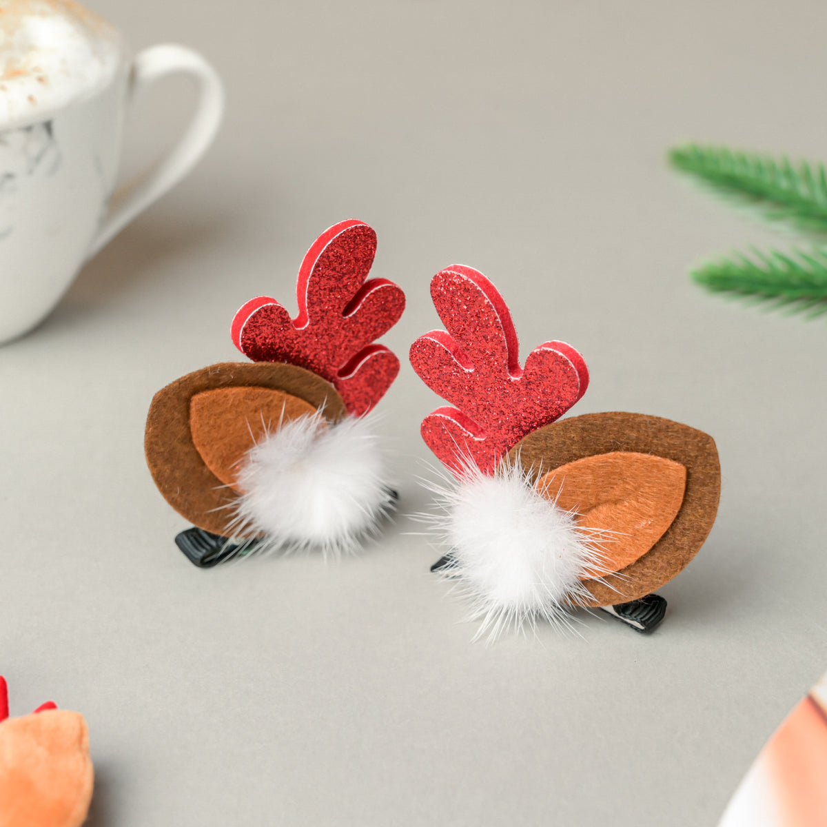 Furry Reindeer Ears Hair Accessory Set of 2 Nestasia