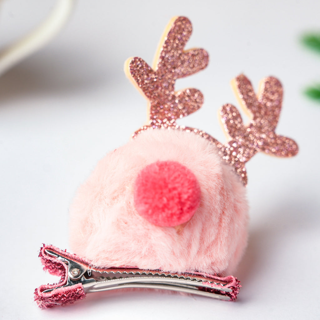 Fluffy Reindeer Hairpin Baby Pink Nestasia