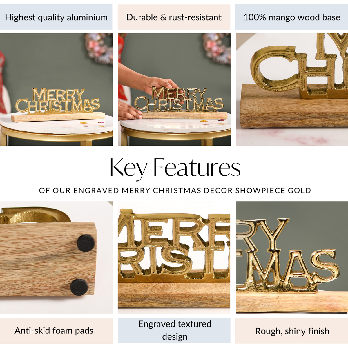 Engraved Merry Christmas Decor Showpiece Gold Nestasia