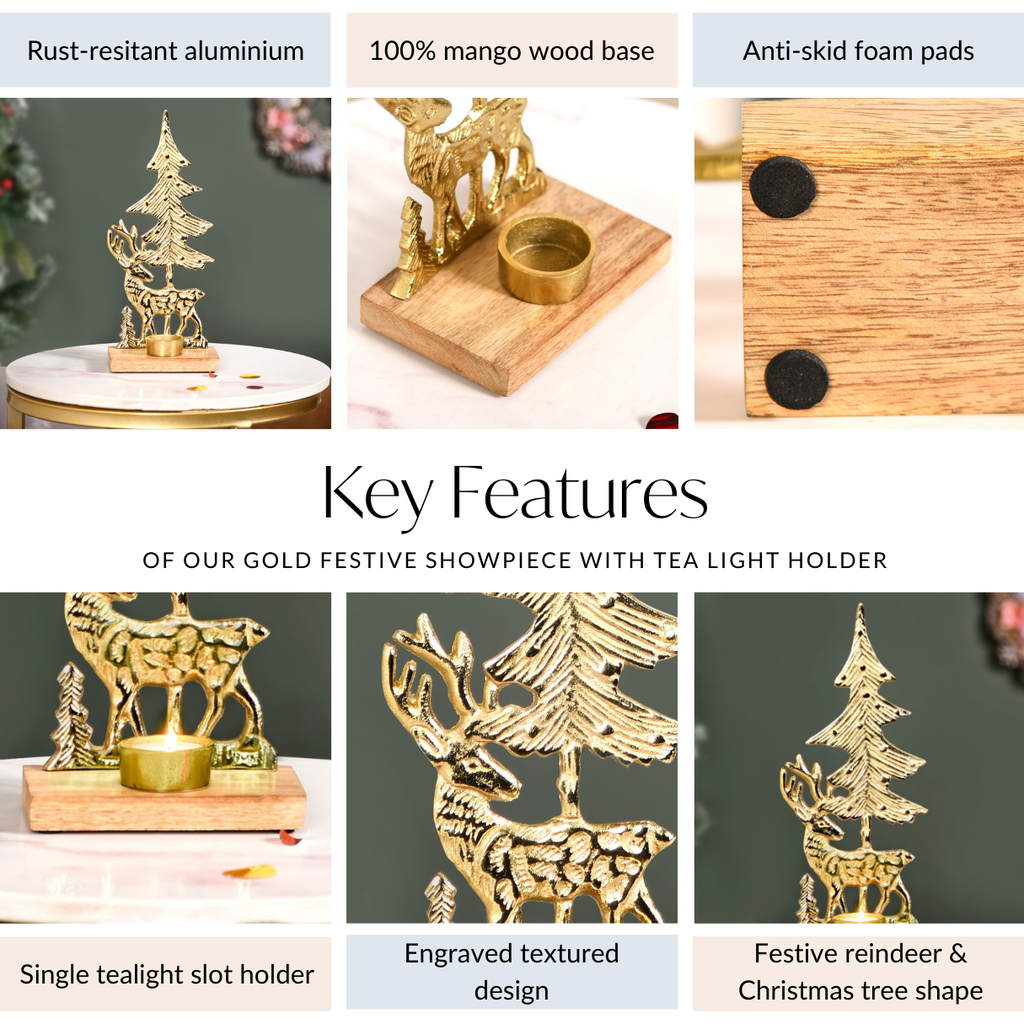 Gold Reindeer Showpiece With Tea Light Holder Nestasia