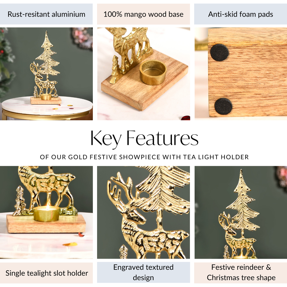 Gold Reindeer Showpiece With Tea Light Holder Nestasia