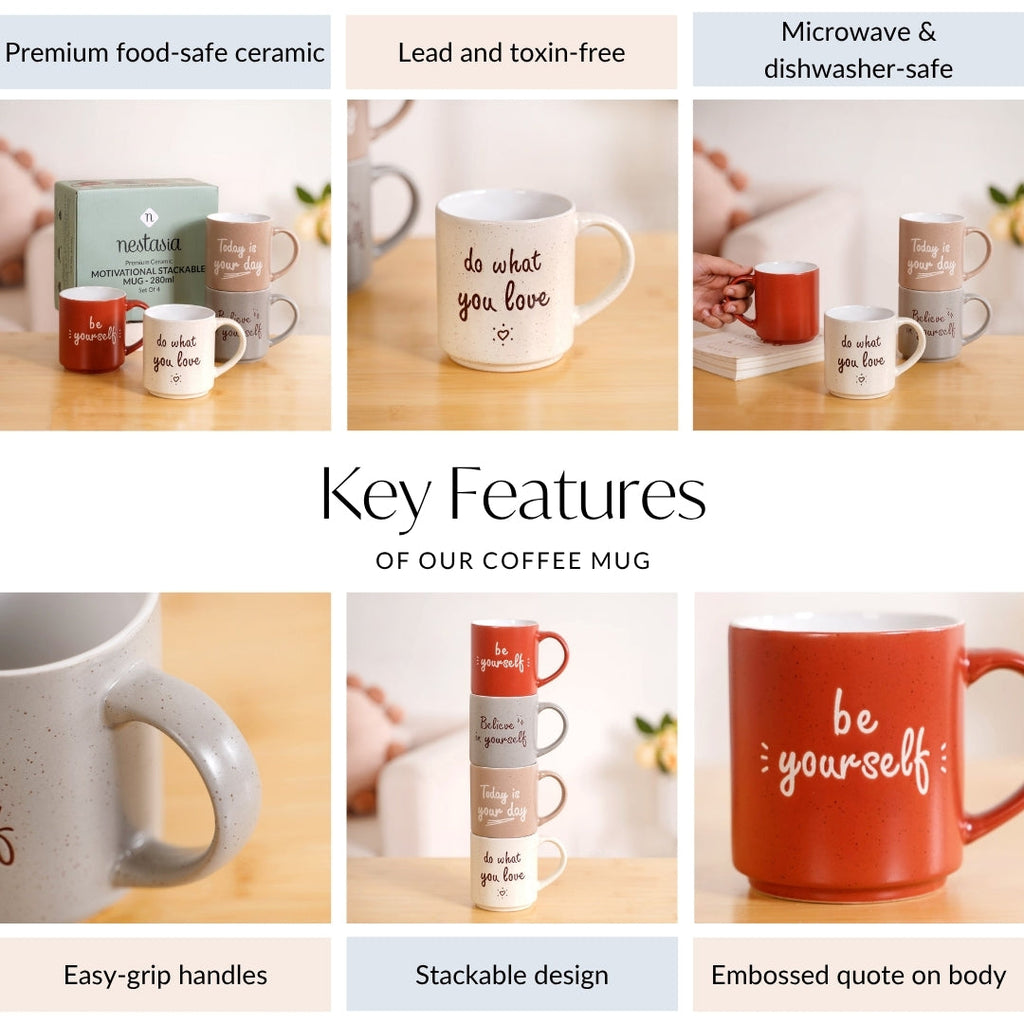 Daily Motivation Quotes Stackable Mugs Set Of 4 280ml Nestasia