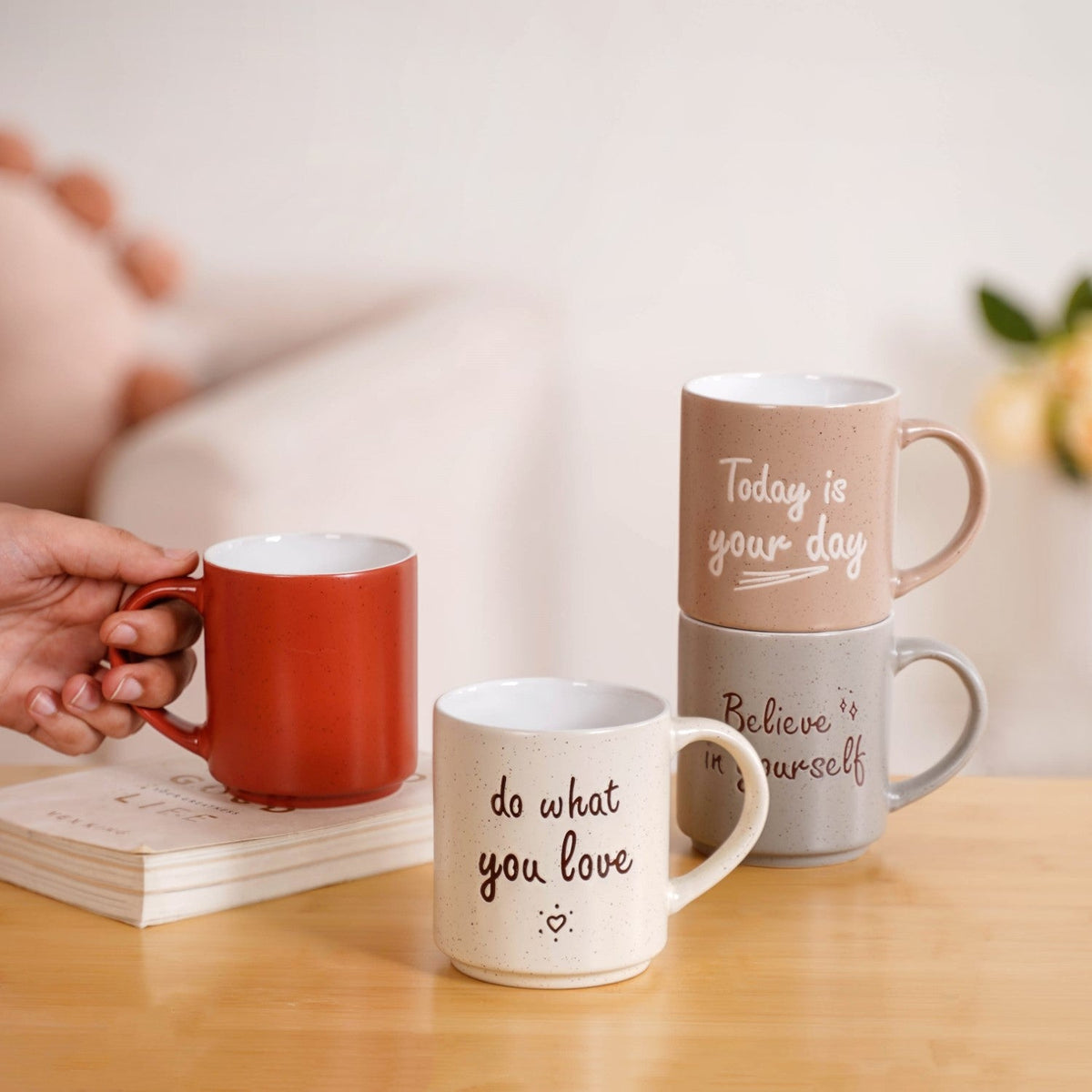 Daily Motivation Quotes Stackable Mugs Set Of 4 280ml Nestasia
