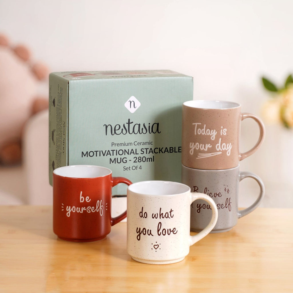 Daily Motivation Quotes Stackable Mugs Set Of 4 280ml Nestasia