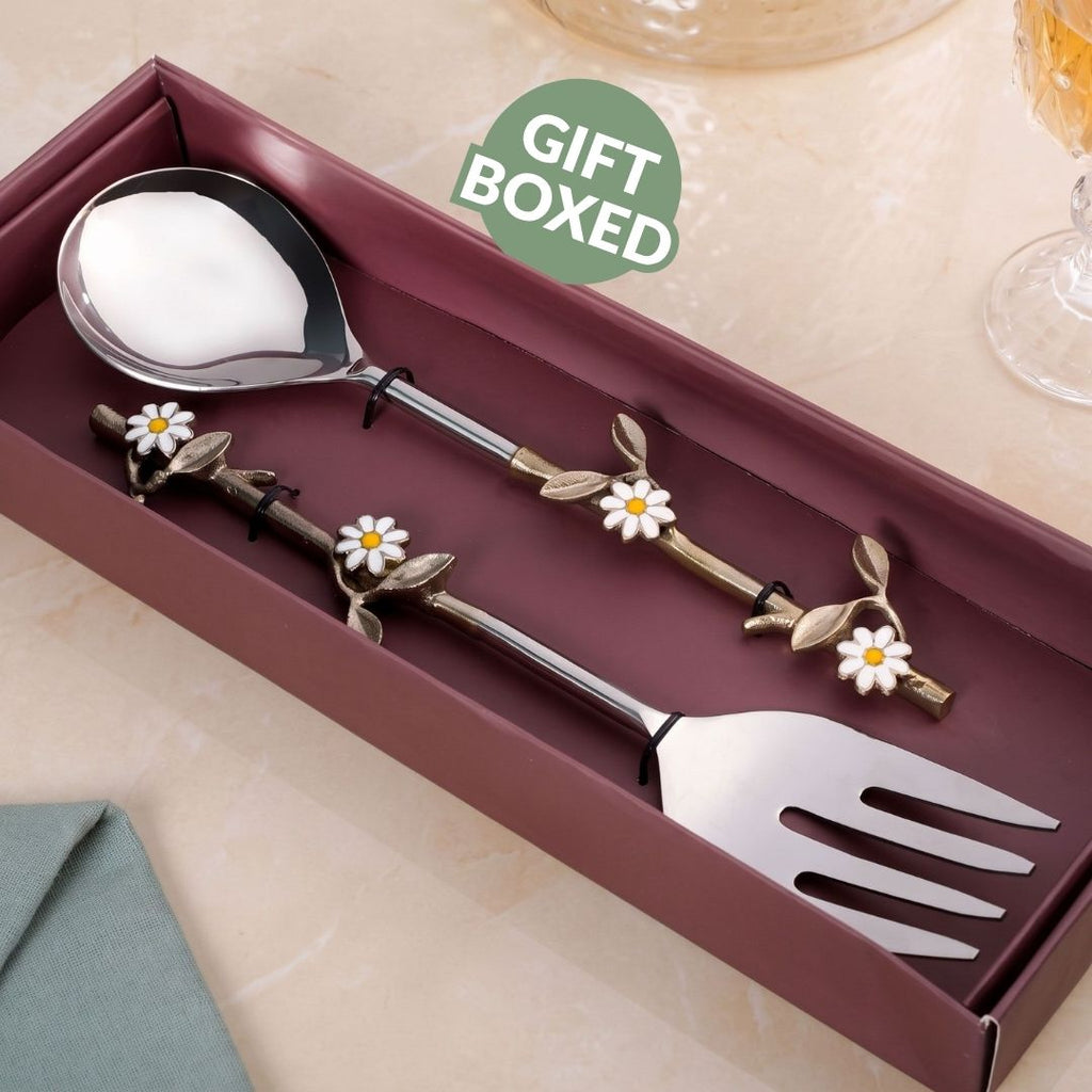 Daisy Serving Spoon Fork Set Of 2 Nestasia