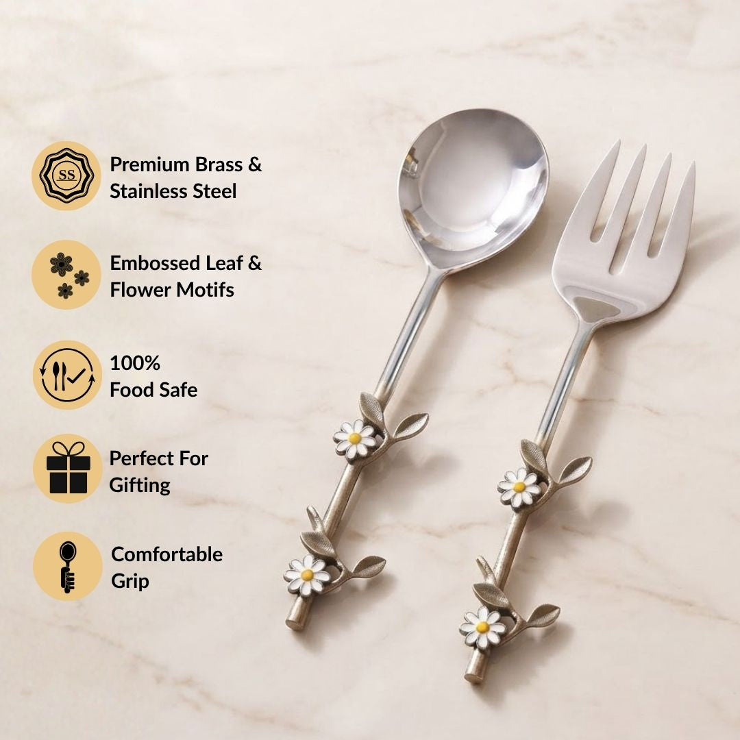 Daisy Serving Spoon Fork Set Of 2 Nestasia