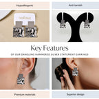 Dangling Hammered Silver Statement Earrings Nestasia