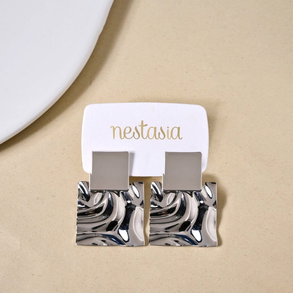 Dangling Hammered Silver Statement Earrings Nestasia