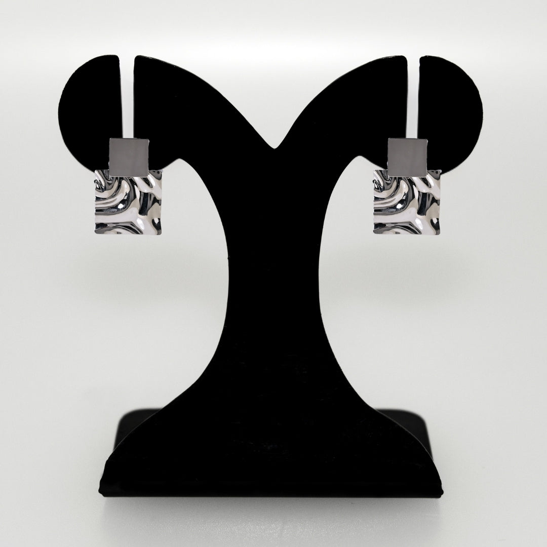 Dangling Hammered Silver Statement Earrings Nestasia