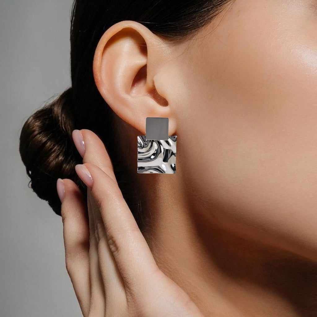 Dangling Hammered Silver Statement Earrings Nestasia